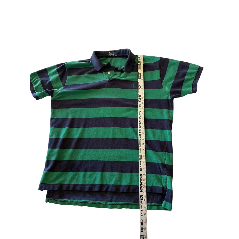Polo Ralph Lauren Mens Lg.‎ Green Navy Striped Short Sleeve Polo Y2K Vintage